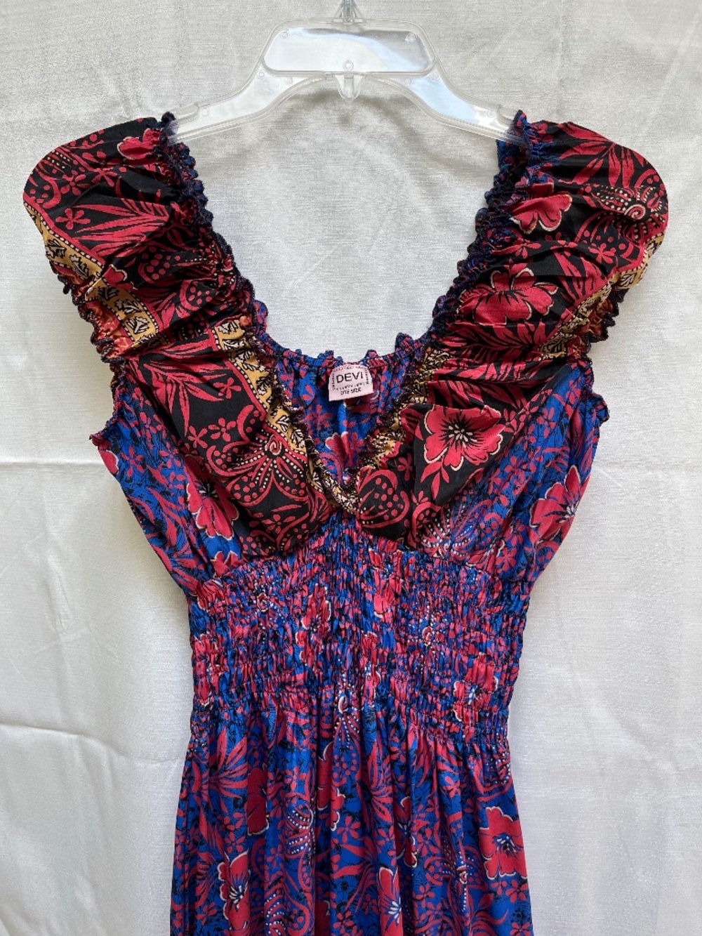 Flowered Ruffle Sleeved Ruched Maxi Sundress